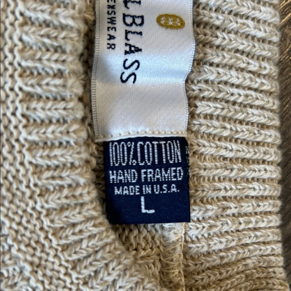 Bill Blass Vintage Textured Knit Cotton Sweater Cream Grandpa Core Size L